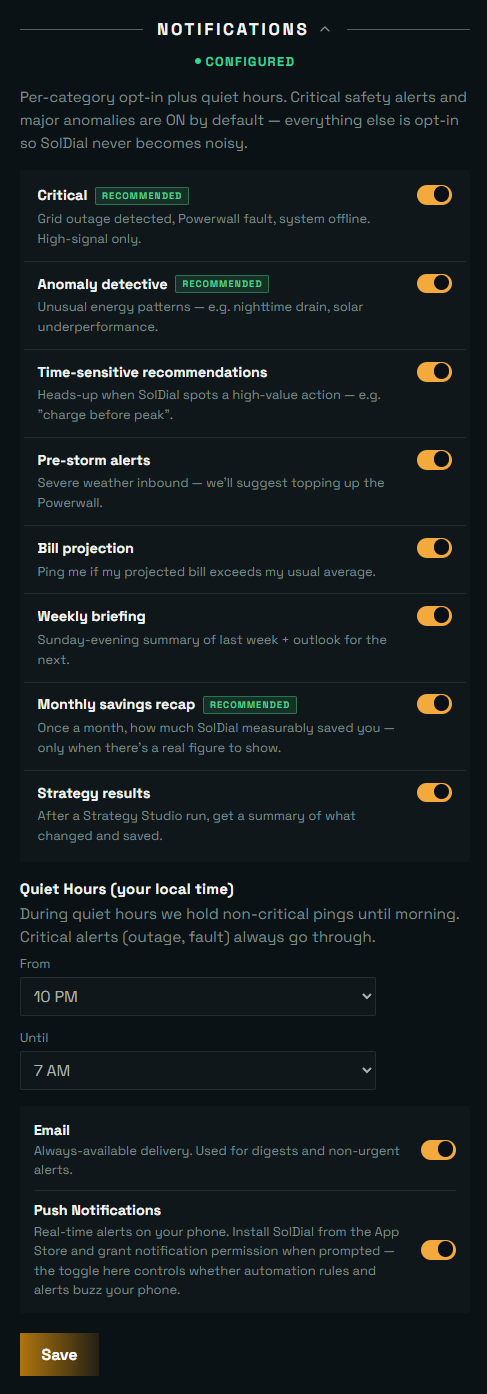 A stack of SolDial notifications
