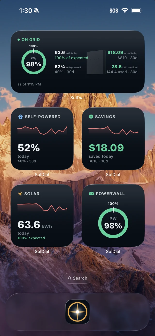 SolDial widgets on iPhone